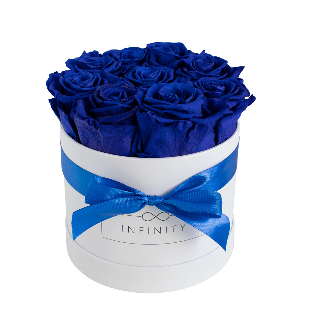 2-BW-RB-24 Infinity echte 9 haltbare blaue Rosen in Box mit Schleife