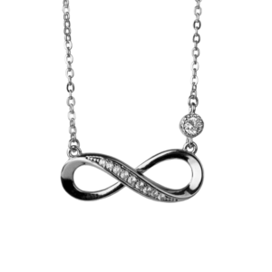 Halskette in Silber mit Infinity Logo und Steinen besetzt