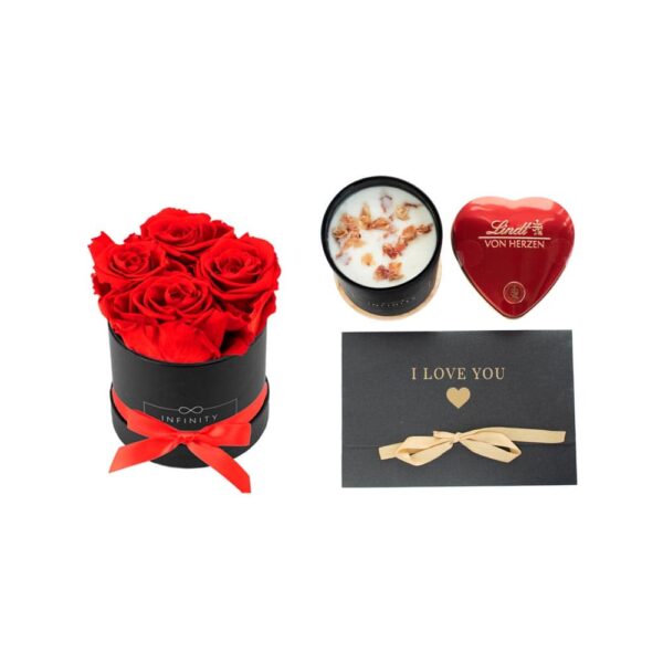 Geschenkbundle bestehend aus Flowerbox, Grußkarte und Schokolade