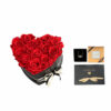 Coffret cadeau composé de roses durables, d'une carte de vœux et de chocolat
