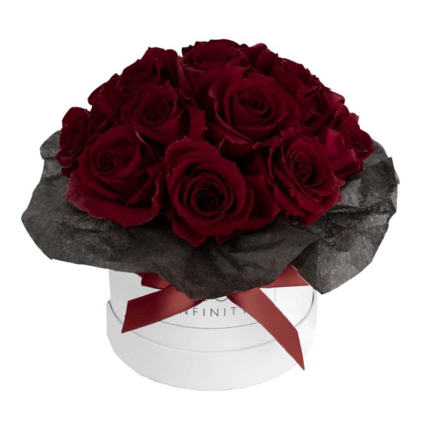 Small Bouquet Dark Red Rose Bouquet in White Round Box