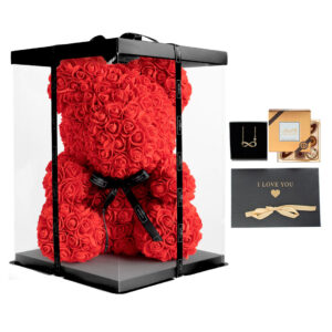 Geschenkset mit großem Rosenbär in rot