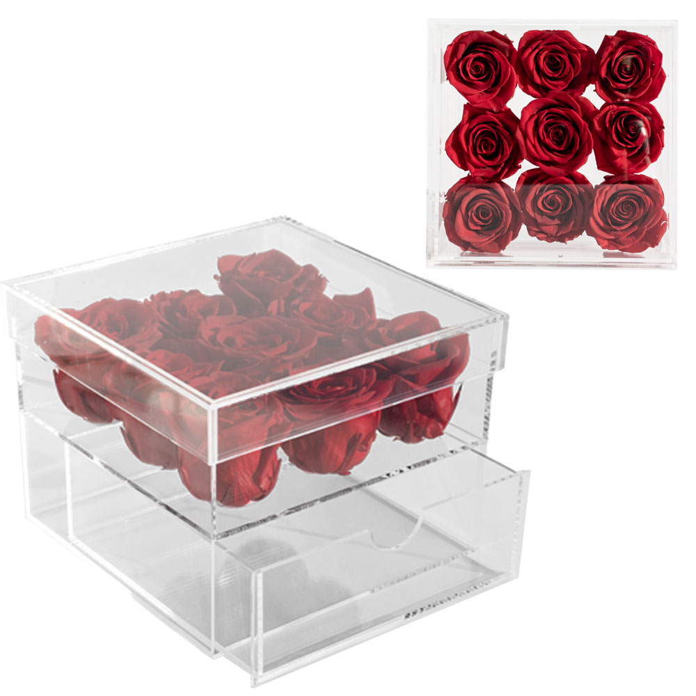 Medium Acrylbox mit neun roten Infinity Rosen