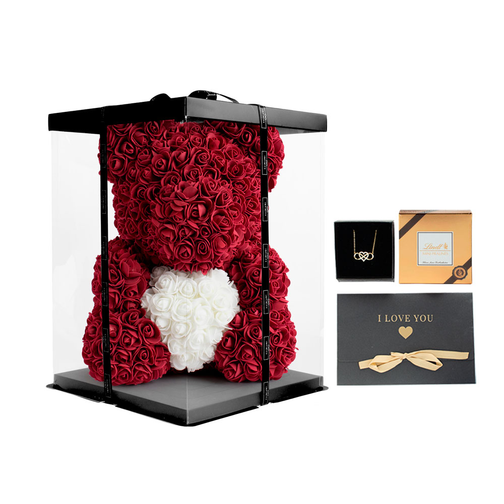 Beary-Best-BGh Geschenkset mit großem Rosenbär in dunkelrot mit Herz