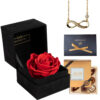 Geschenkset Rose in Klappschachtel Rot mit Grußkarte Halskette und Schokolade