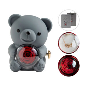 JewelRose Bear in Grau mit Echtrose und Schmuckfach